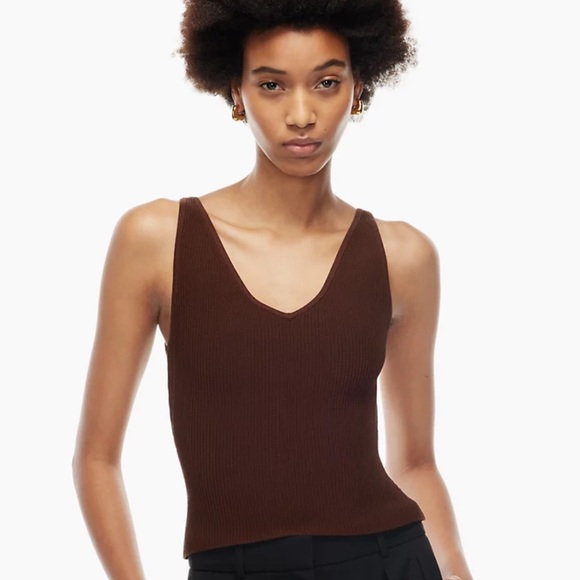NWOT Babaton Sculpt Knit double v tank in rich mocha brown - Picture 2 of 7